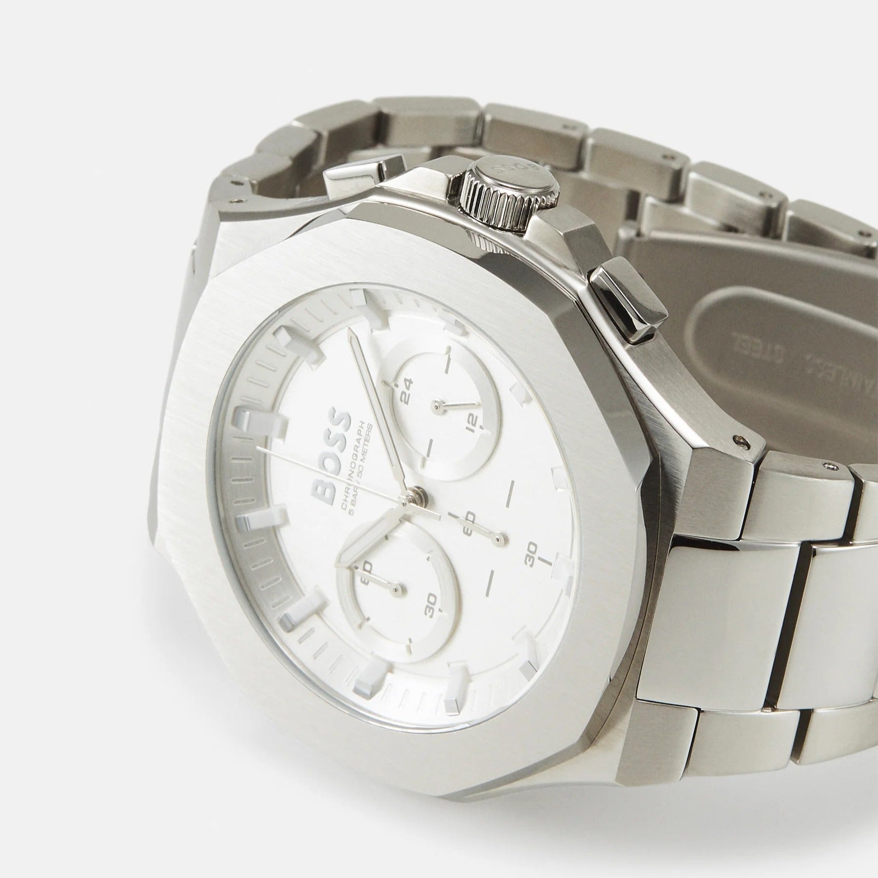 Hugo Boss Taper Chronograph White Dial Silver Steel Strap Watch for Men - 1514087