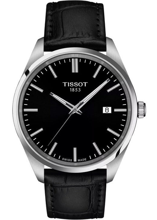 Tissot PR 100 Black Dial Black Leather Strap Watch for Men - T150.410.16.051.00