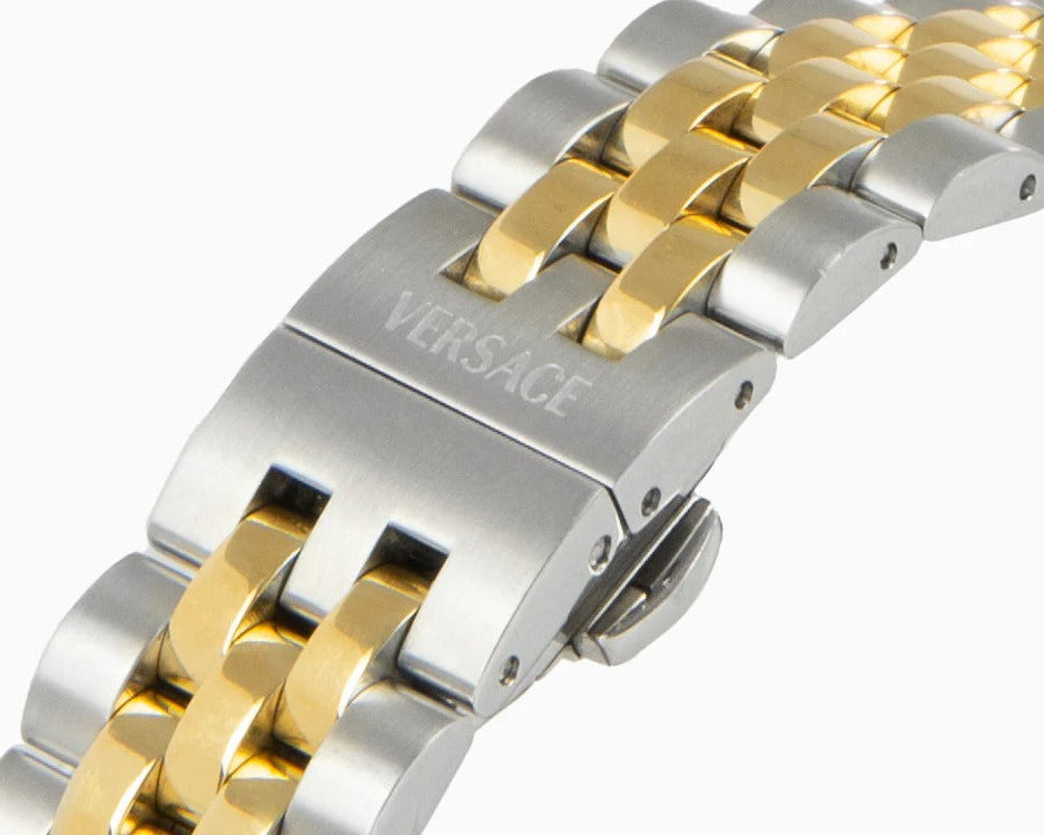 Versace V-Code Analog Green Dial Two Tone Steel Strap Watch for Women - VE8I00424