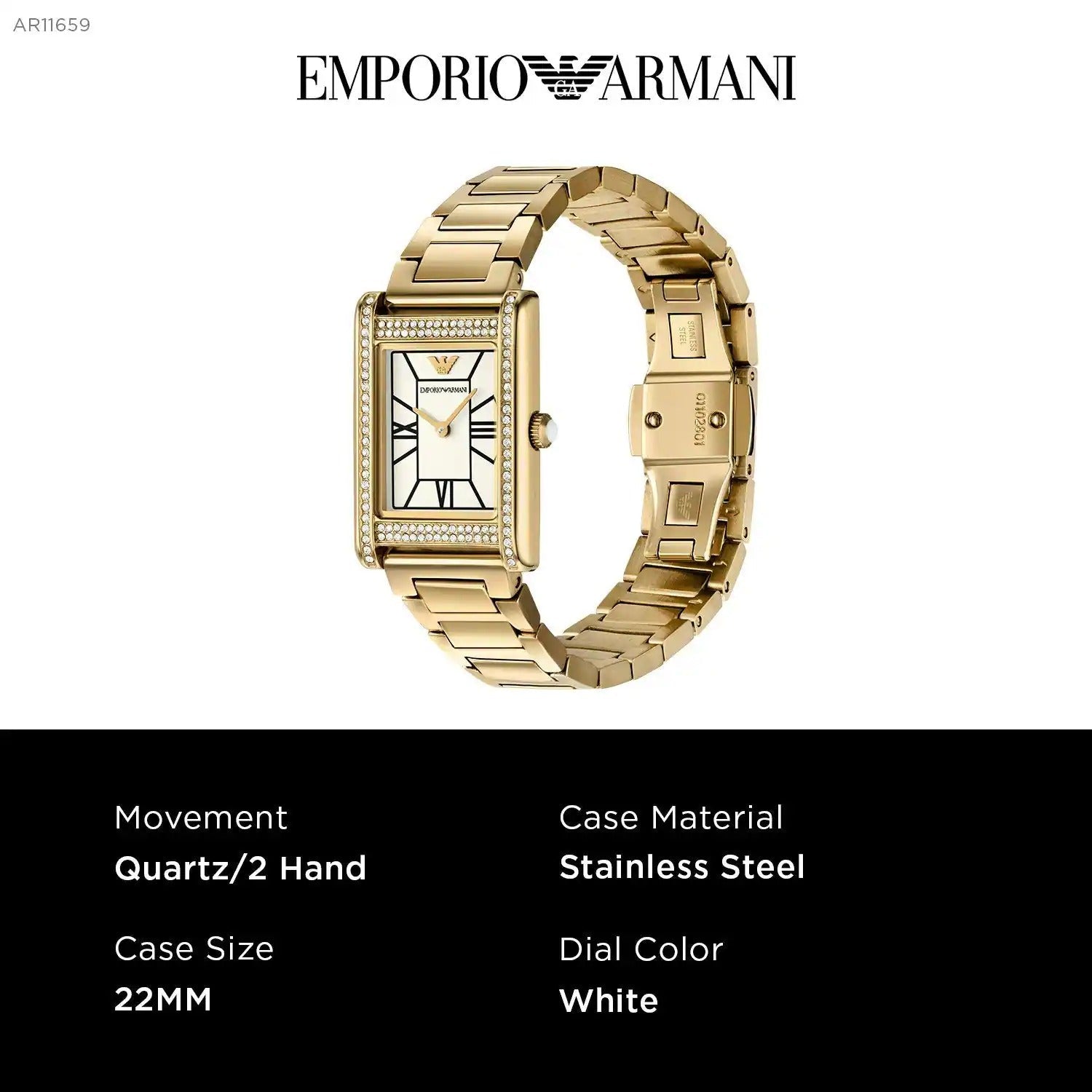 Emporio Armani Genni Crystals Mother of Pearl Dial Gold Steel Strap Watch for Women - AR11659