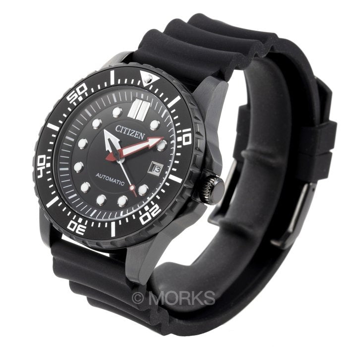 Citizen Mechanical Automatic Black Dial Black Rubber Strap Watch for Men - NJ0125-11E