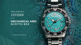 Citizen Mechanical Automatic Turquoise Dial Silver Steel Strap Watch for Men - NJ0170-83X