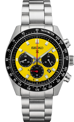 Seiko Prospex Speedtimer Solar Chronograph Yellow Dial Silver Steel Strap Watch for Men - SSC929
