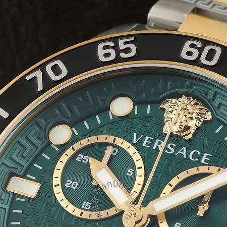 Versace Greca Dome Chronograph Green Dial Two Tone Steel Strap Watch for Men - VE6K00423