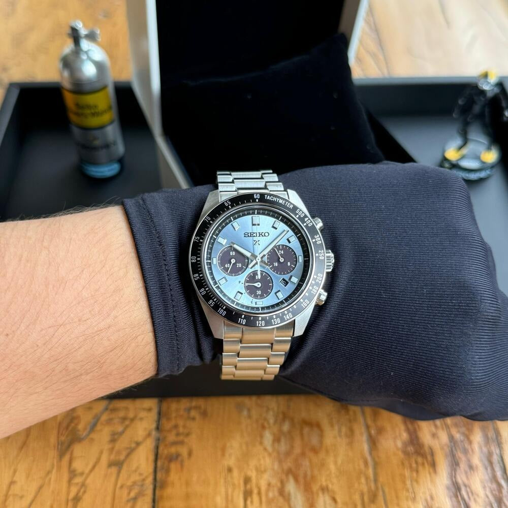 Seiko Prospex Speedtimer 41.4 Solar Chronograph Blue Dial Silver Steel Strap Watch for Men - SSC935