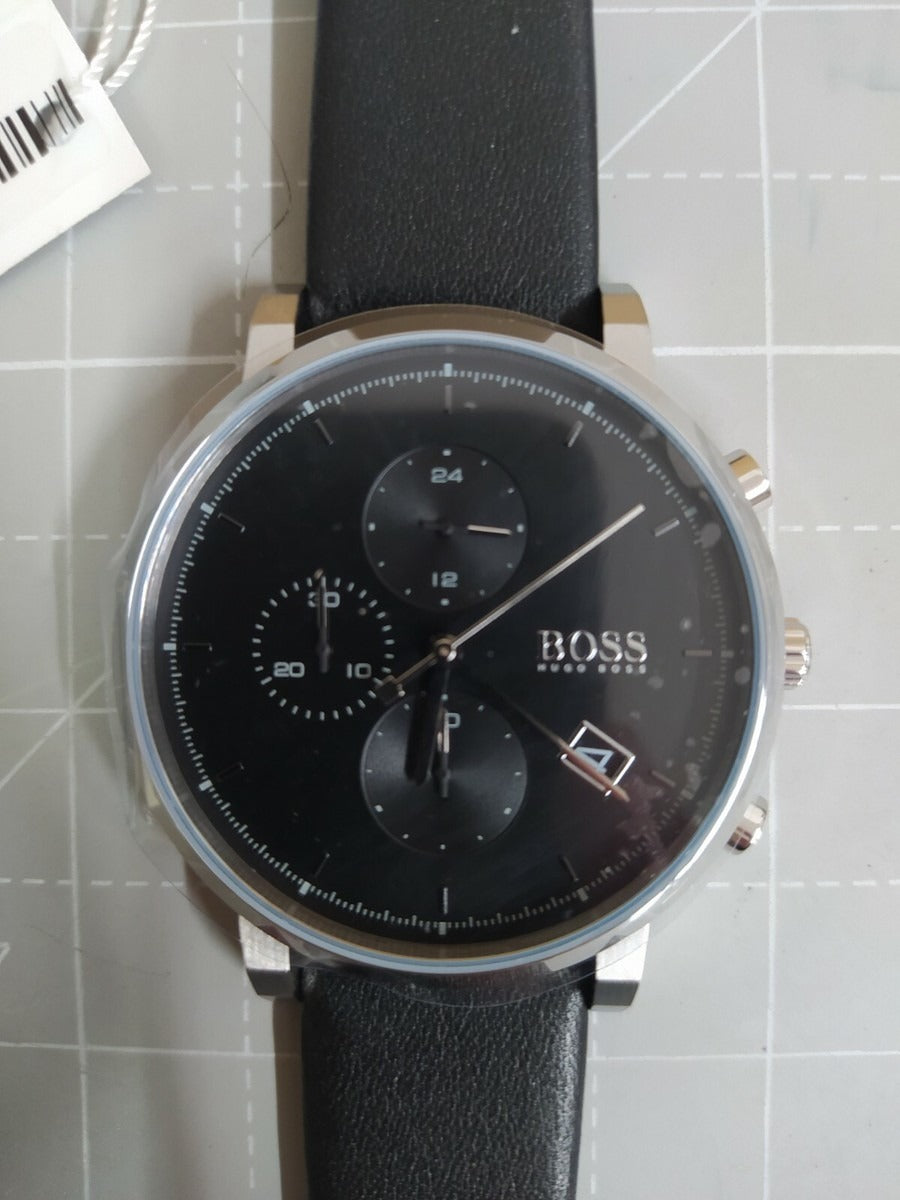 Hugo Boss Integrity Chronograph Black Dial Black Leather Strap Watch for Men - 1513777