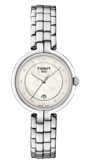 Tissot T-Lady Flamingo Diamonds Mother of Pearl Dial SIlver Steel Strap Watch for Women - T094.210.11.116.02