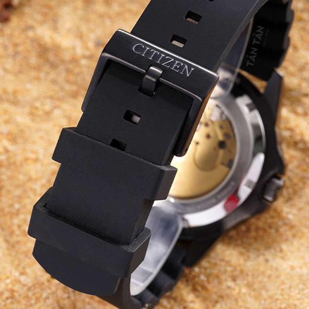 Citizen Mechanical Automatic Black Dial Black Rubber Strap Watch for Men - NJ0125-11E