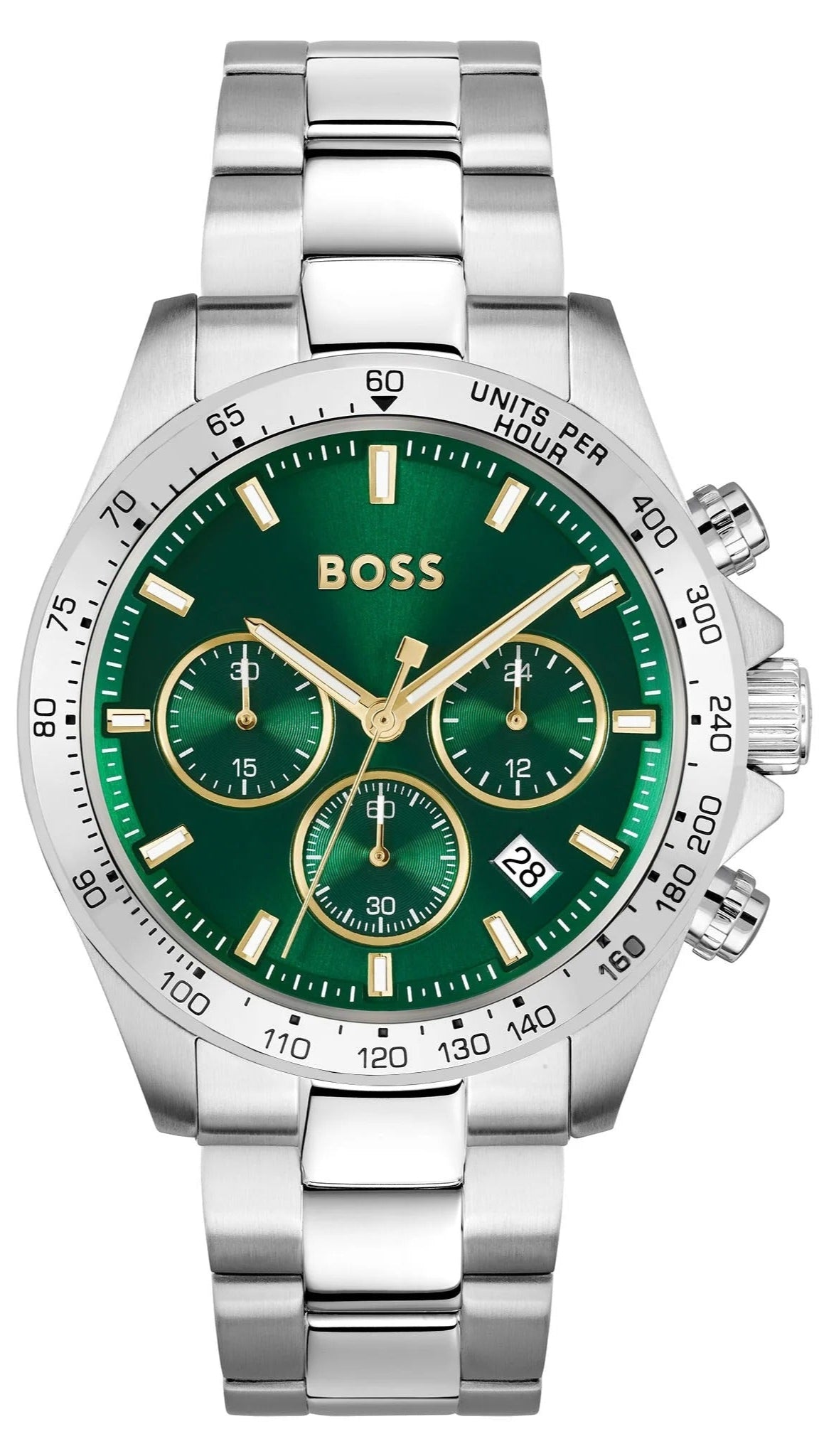 Hugo Boss Hero Chronograph Green Dial Silver Steel Strap Watch for Men - 1514217