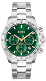 Hugo Boss Hero Chronograph Green Dial Silver Steel Strap Watch for Men - 1514217