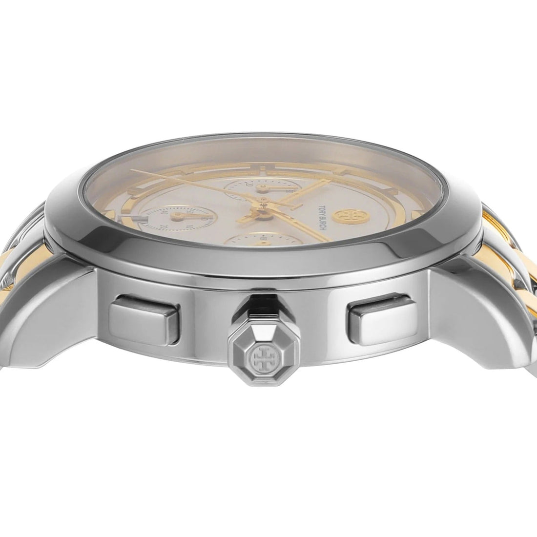 Tory Burch The Tory Chronograph White Dial Two Tone Steel Strap Watch for Women - TBW1052