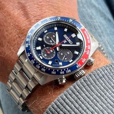 Seiko Prospex Speedtimer Solar Chronograph Blue Dial Silver Steel Strap Watch for Men - SSC913