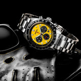 Seiko Prospex Speedtimer Solar Chronograph Yellow Dial Silver Steel Strap Watch for Men - SSC929