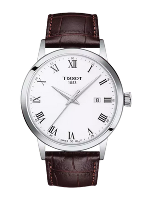 Tissot T Classic Dream Quartz White Dial Brown Leather Strap Watch for Men - T129.410.16.013.00