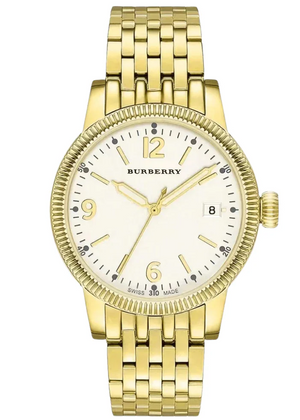 Burberry Utilitarian Quartz White Dial Gold Steel Strap Watch for Women - BU7857