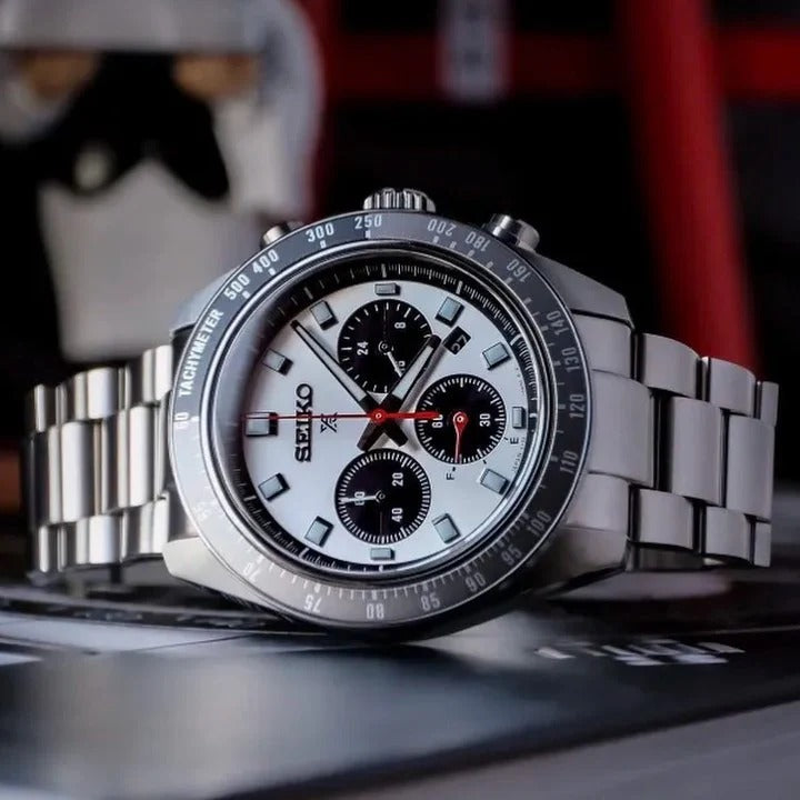 Seiko Prospex Speedtimer Solar Chronograph Silver Dial Silver Steel Strap Watch for Men - SSC911