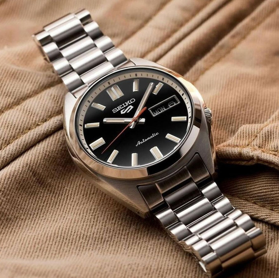 Seiko 5 Sports SNXS Series Automatic Black Dial Silver Steel Strap Watch for Men - SRPK89K1