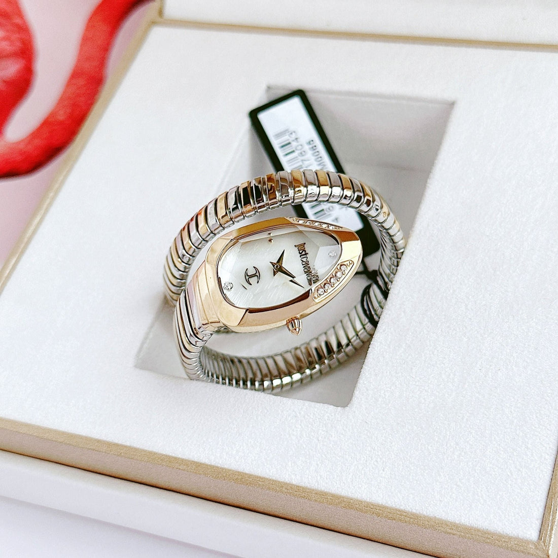 Just Cavalli Serpente Metallica Mother of Pearl Dial Two Tone Steel Strap Watch for Women - JC1L208M0065