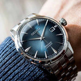 Seiko Presage Cocktail Time Automatic Blue Dial Silver Steel Strap Watch for Men - SRPB41J1
