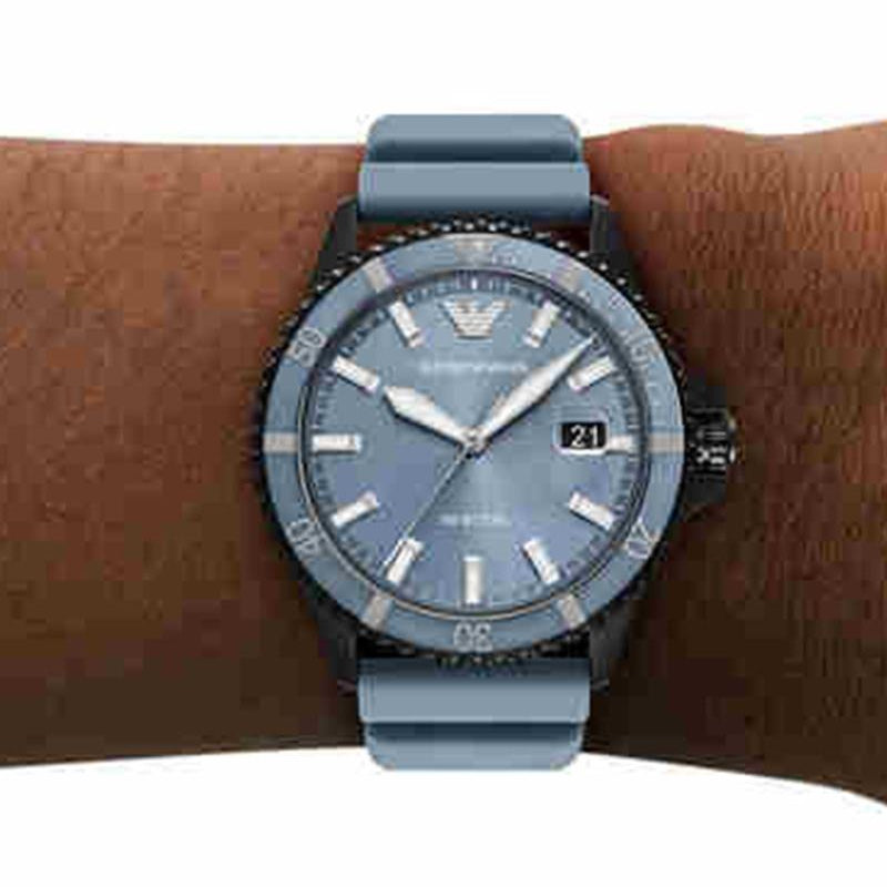 Emporio Armani Sea Explorer Divers Blue Dial Blue Silicone Strap Watch for Men - AR11685