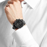 Hugo Boss Aeroliner Chronograph Black Dial Black Leather Strap Watch for Men - 1512567