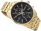 Hugo Boss Skytraveller Chronograph Black Dial Gold Steel Strap Watch for Men - 1514152