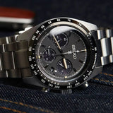 Seiko Prospex Speedtimer Solar Chronograph Black Dial Silver Steel Strap Watch for Men - SSC819