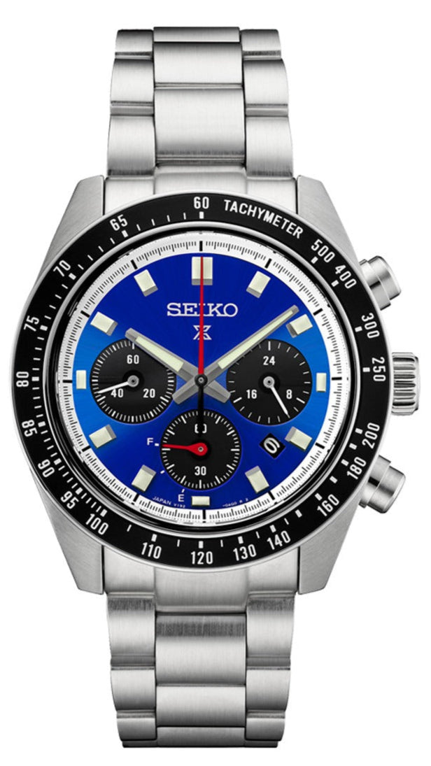 Seiko Speedtimer Solar US Special Edition Blue Dial Silver Steel Strap Watch for Men - SSC931