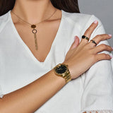 Versace Hellenyium Quartz Black Dial Gold Steel Strap Watch for Women - VE2S00622