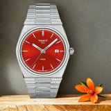 Tissot PRX Quartz Red Dial Silver Steel Strap Watch for Men - T137.410.11.421.00