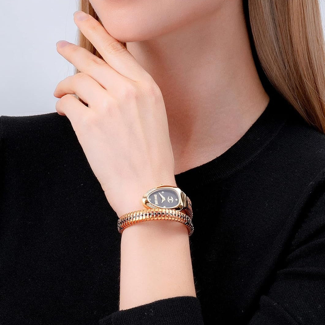 Just Cavalli Glam Evo 5 Black Dial Two Tone Steel Strap Watch for Women - JC1L251M0055