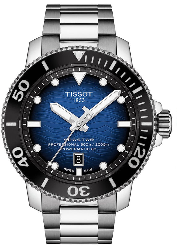 Tissot Seastar 2000 Professional Powermatic 80 Blue Dial Silver Steel Strap Watch for Men - T120.607.11.041.01