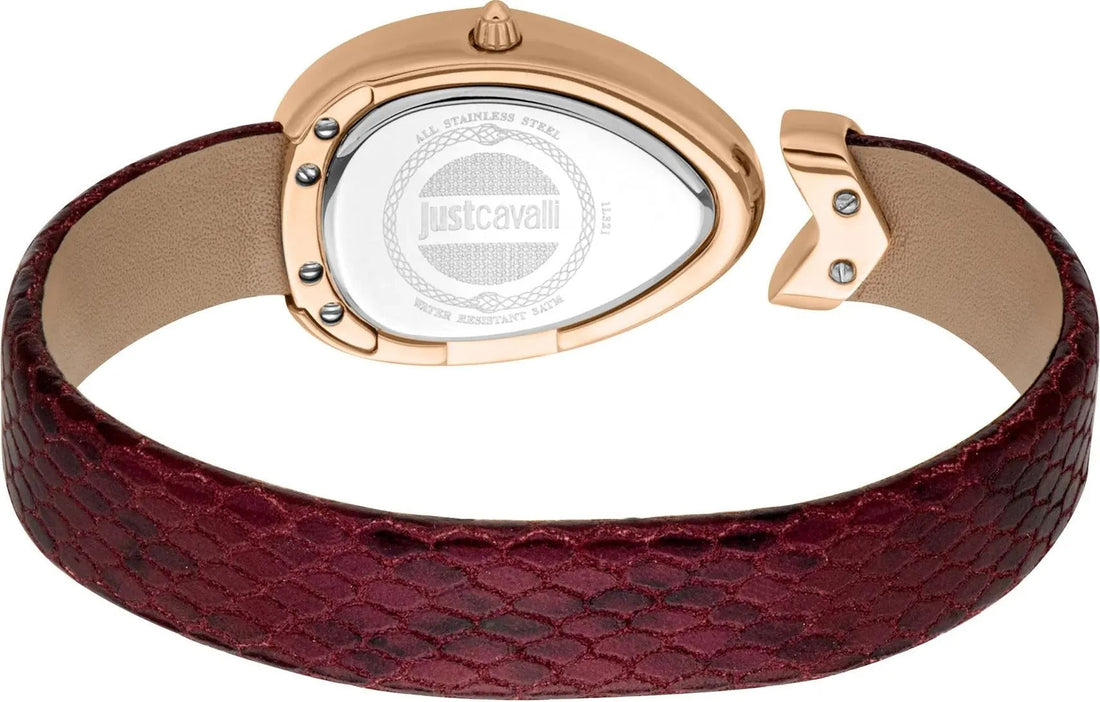 Just Cavalli Diversa Snake Rose Gold Dial Red Leather Strap Watch for Women - JC1L321L0045