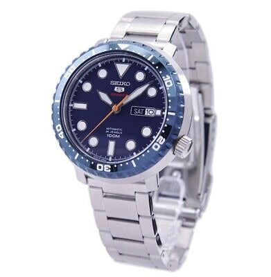 Seiko 5 Sports Automatic Blue Dial Silver Steel Strap Watch for Men - SRPC63J1