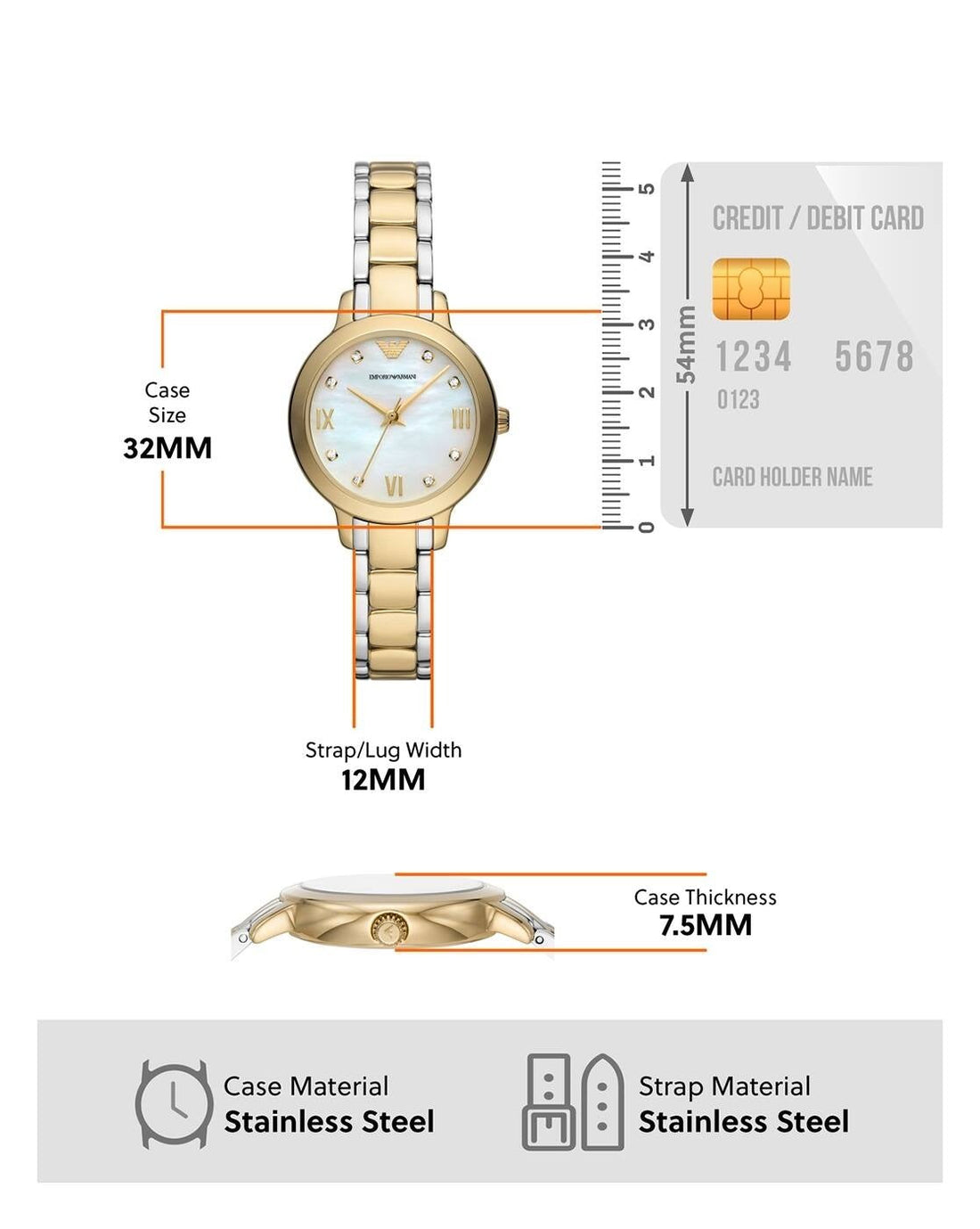 Emporio Armani Cleo Three Hand Mother of Pearl Dial Two Tone Steel Strap Watch for Women - AR11513