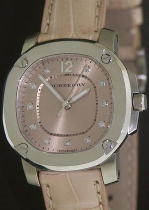 Burberry The Britain Diamonds Pink Dial Pink Leather Strap Watch for Women - BBY1802