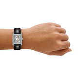 Emporio Armani Classic Crystals Silver Dial Black Leather Strap Watch for Women - AR11660