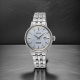 Seiko Presage Cocktail Time Automatic Skydiving Diamonds Blue Dial Silver Steel Strap Watch for Women - SRE007J1