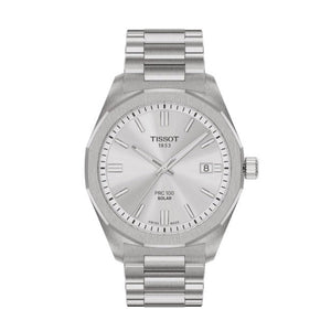 Tissot PRC 100 Solar Quartz Silver Dial Silver Steel Strap Watch for Men - T151.422.11.031.00