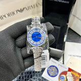 Emporio Armani Gianni T-Bar Blue Dial Silver Steel Strap Watch for Women - AR11627