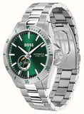 Hugo Boss Troper Automatic Chronograph Green Dial Silver Steel Strap Watch for Men - 1514200