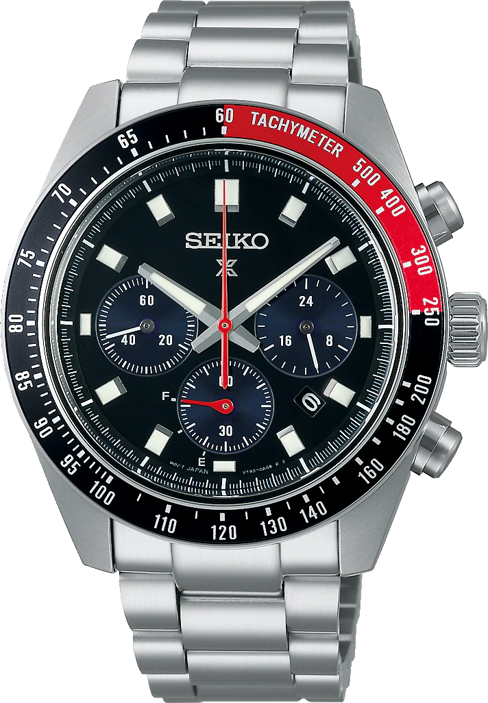 Seiko Prospex Speedtimer Solar Chronograph Black Dial Silver Steel Strap Watch for Men - SSC915