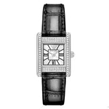 Emporio Armani Classic Crystals Silver Dial Black Leather Strap Watch for Women - AR11660