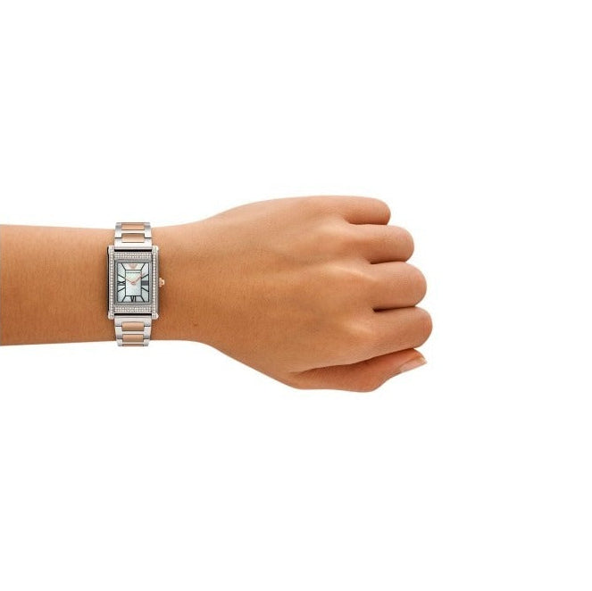 Emporio Armani Genni Mother of Pearl Dial Two Tone Steel Strap Watch for Women - AR11626