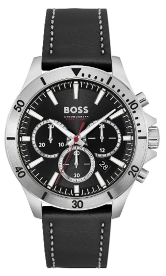 Hugo Boss Troper Chronograph Black Dial Black Leather Strap Watch for Men - 1514055