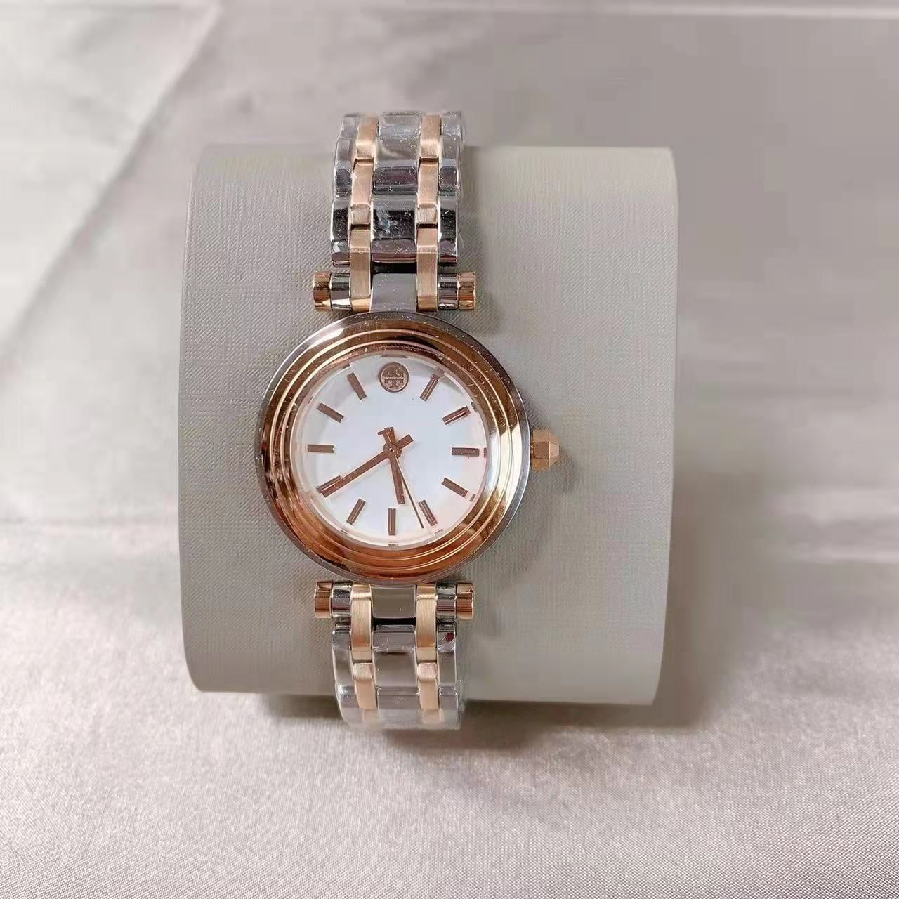 Tory Burch Classic T White Dial Two Tone Steel Strap Watch for Women - TBW9011