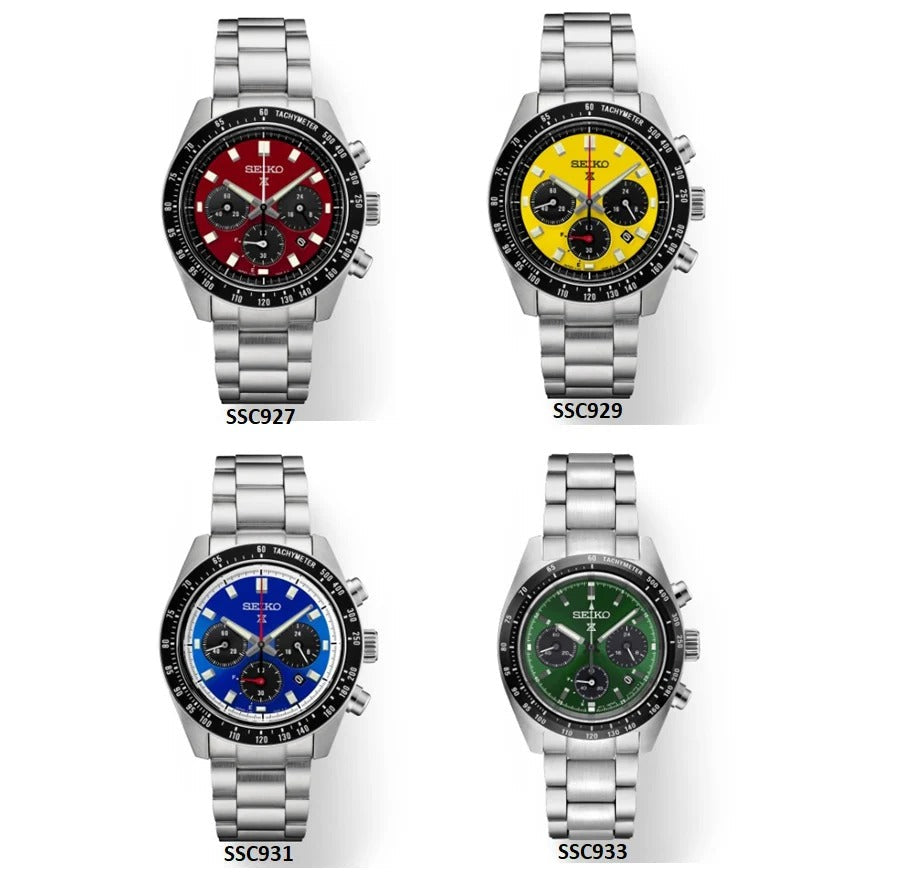 Seiko Prospex US Special Edition Speedtimer Solar Chronograph Red Dial Silver Steel Strap Watch for Men - SSC927