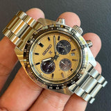 Seiko Prospex Speedtimer Solar Chronograph Gold Dial Silver Steel Strap Watch for Men - SSC817