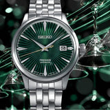 Seiko Presage Cocktail Time Automatic Green Dial Silver Steel Strap Watch for Men - SRPE15J1