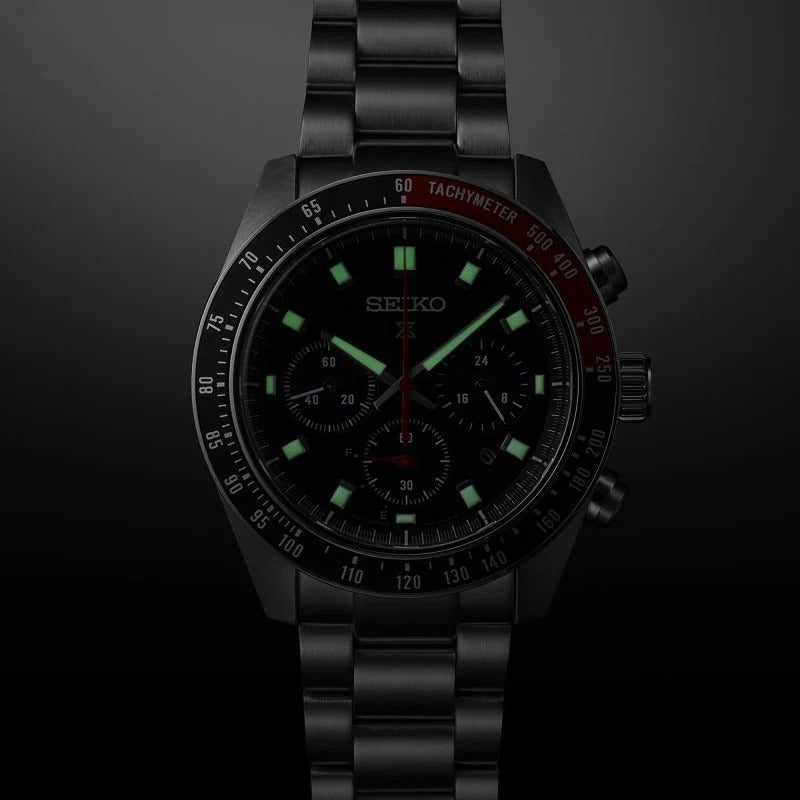 Seiko Prospex Speedtimer Solar Chronograph Black Dial Silver Steel Strap Watch for Men - SSC915